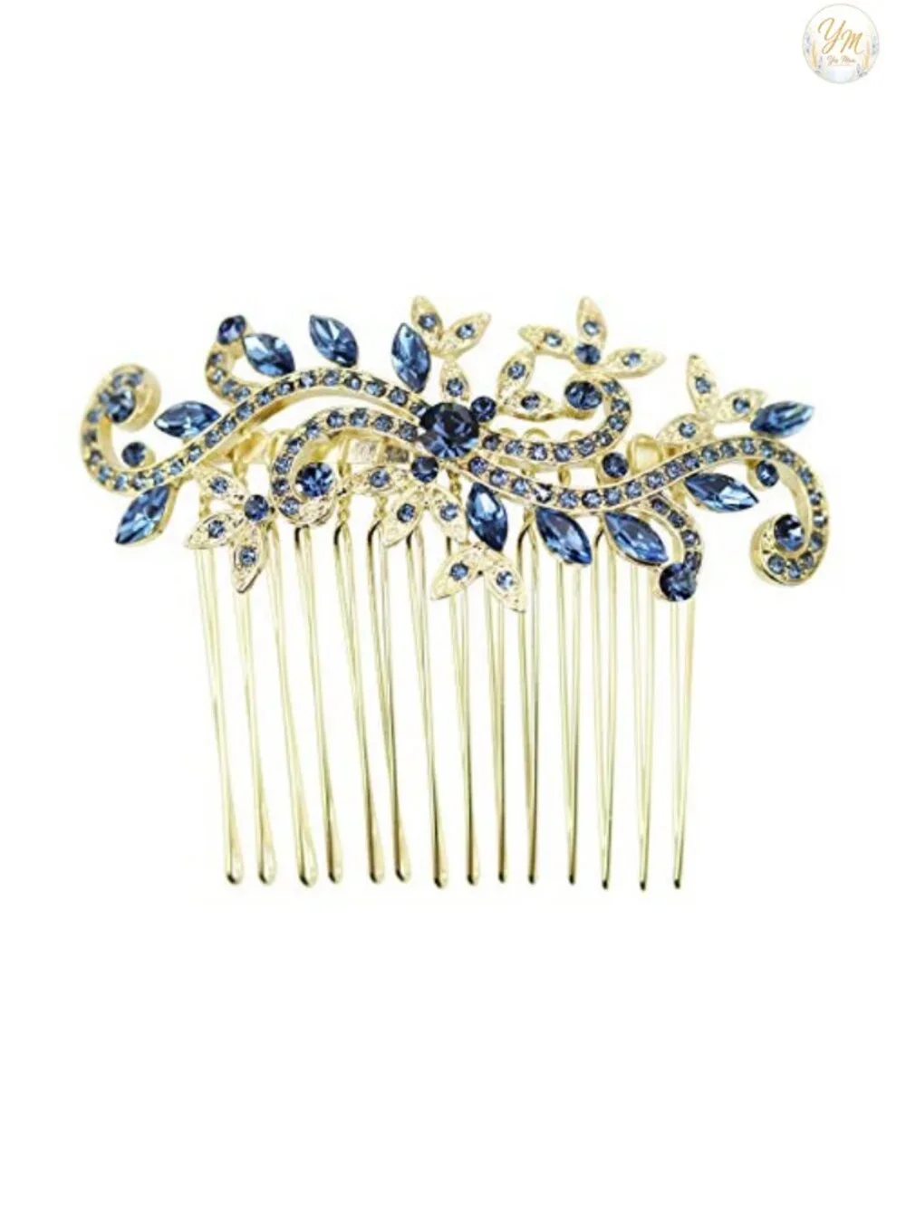Sparkling Crystal Floral Hair Comb with Gold Plated Metal